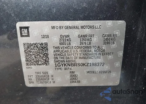 2019 Cadillac Xt5 Standard from USA, damaged, VIN 1GYKNBRS0KZ198372